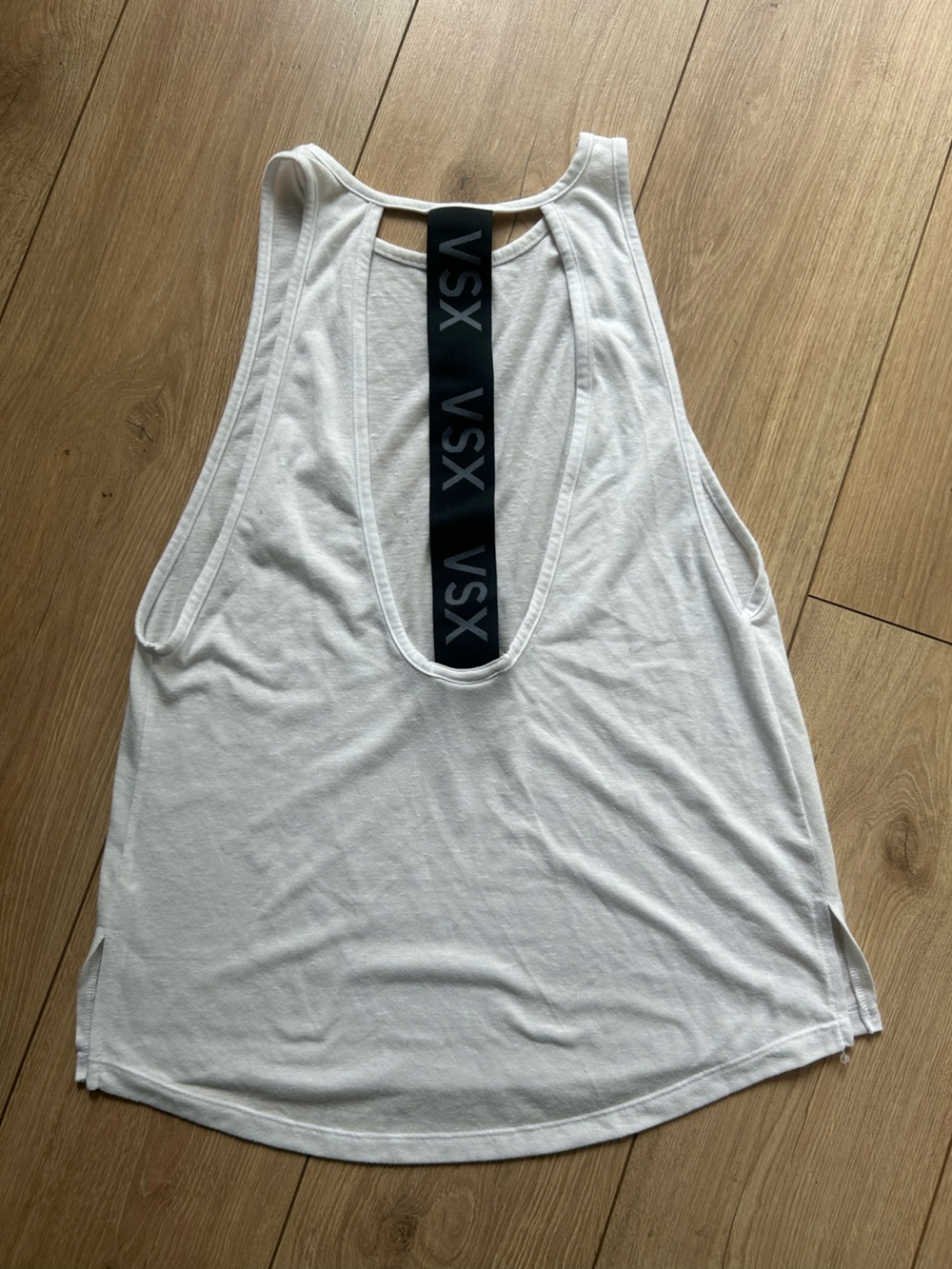 Victoria's Secret White Racerback Tank with Black VSX Logo Strap